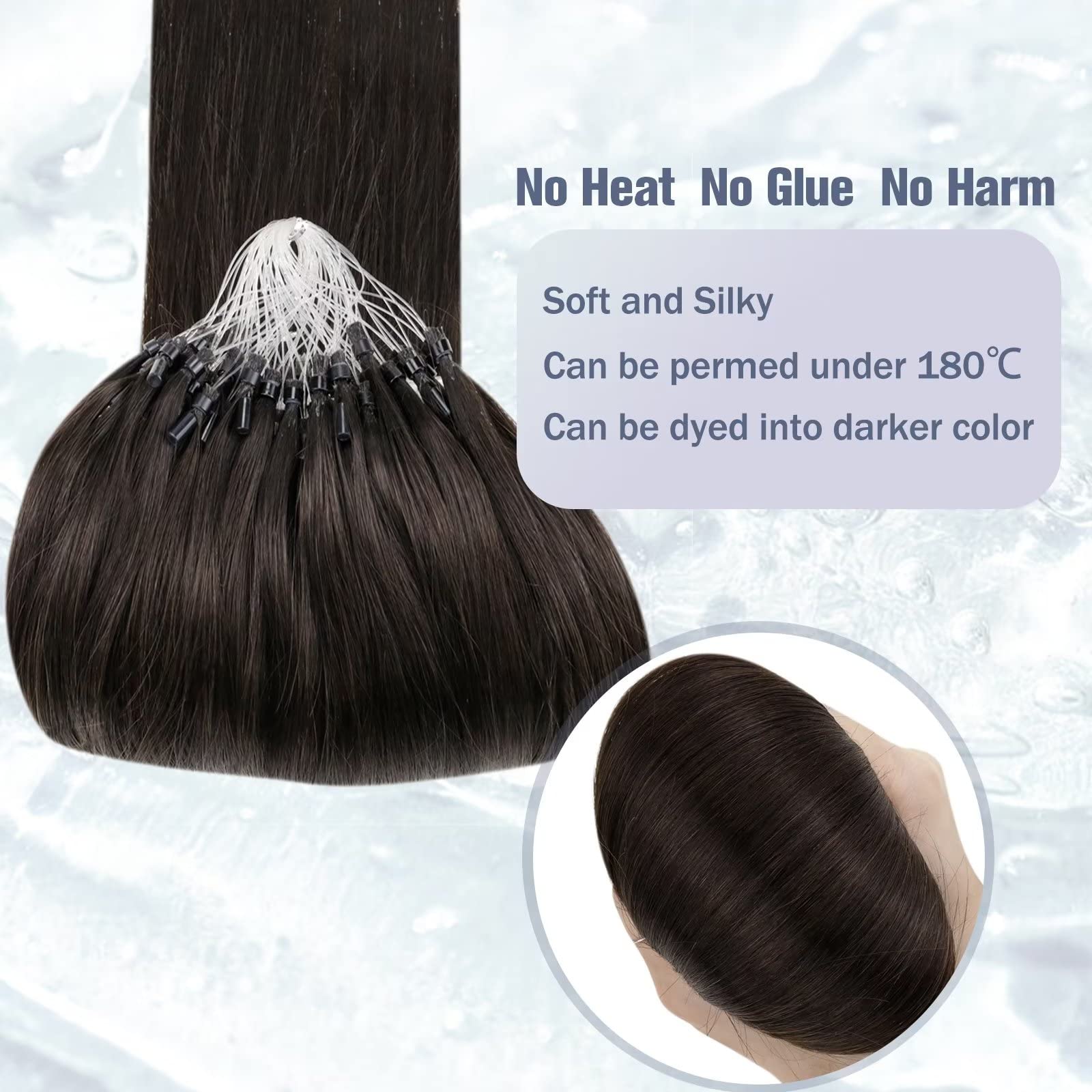 Hetto Micro Beads Hair Extensions Dark Brown 22 Inch, Straight Micro Rings Extensions Easy Apply - Image 4