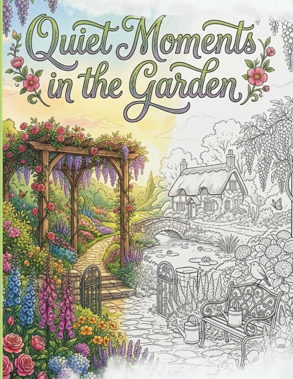 Quiet Moments in the Garden: An Adult Coloring Book Featuring 40 Beautiful Garden Scenes and Botanical Illustrations for Relaxation and Stress Relief
