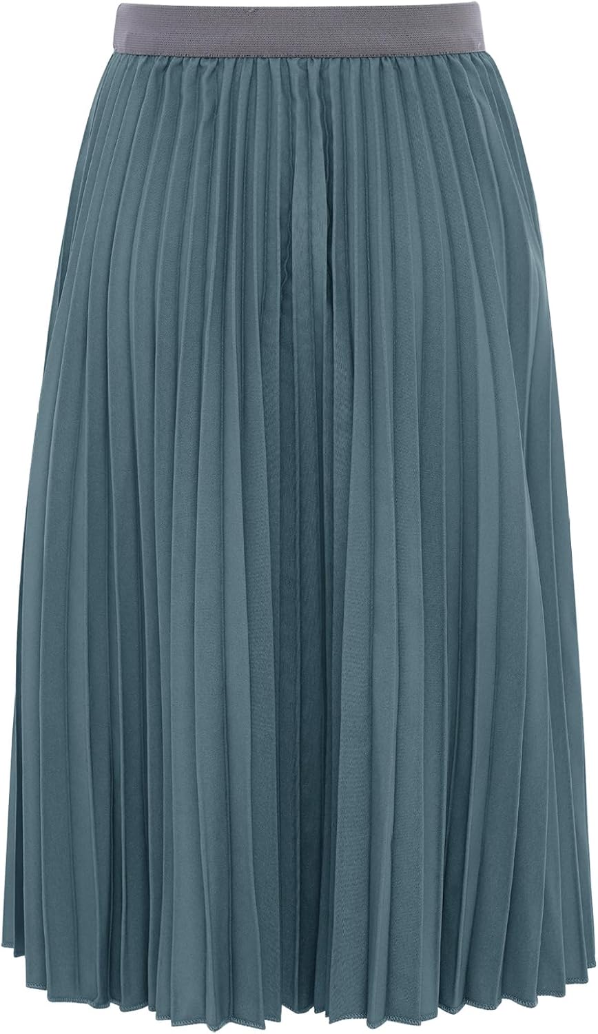 Kids Girls Elastic High Waist Flowy Pleated Skirt Summer Casual Swing A-Line Skirts with Lining