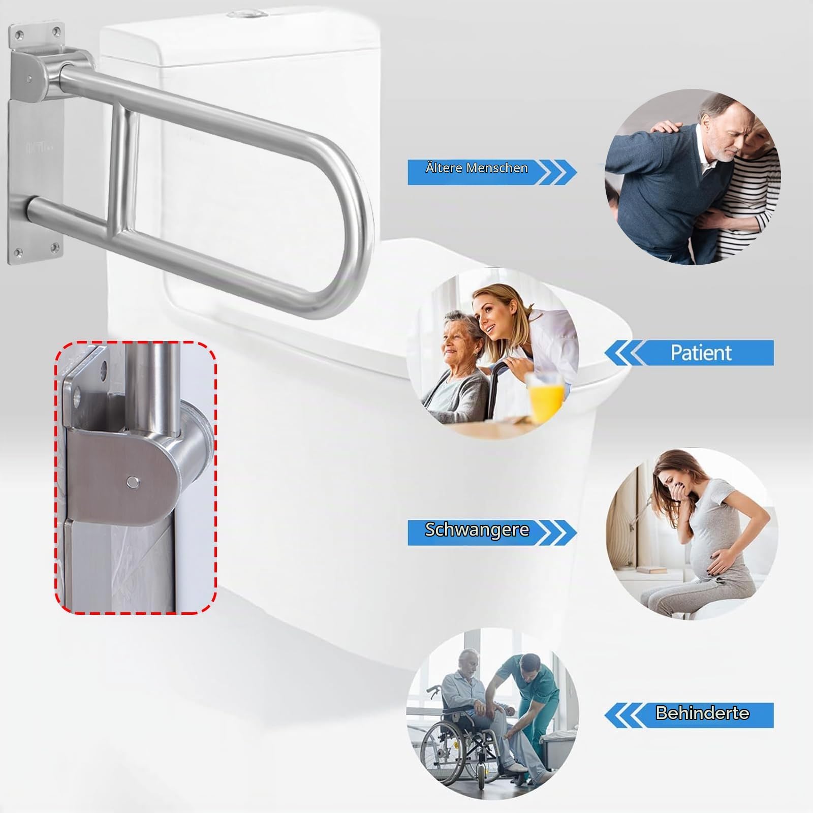 Behinderten WC Haltegriff, 60cm Wandstützgriff Klappbar, Behinderten WC Haltegriffe für Senioren, Edelstahl Stützgriff Toilette, Stützklappgriff WC, Tragfähigkeit von 300-350kg