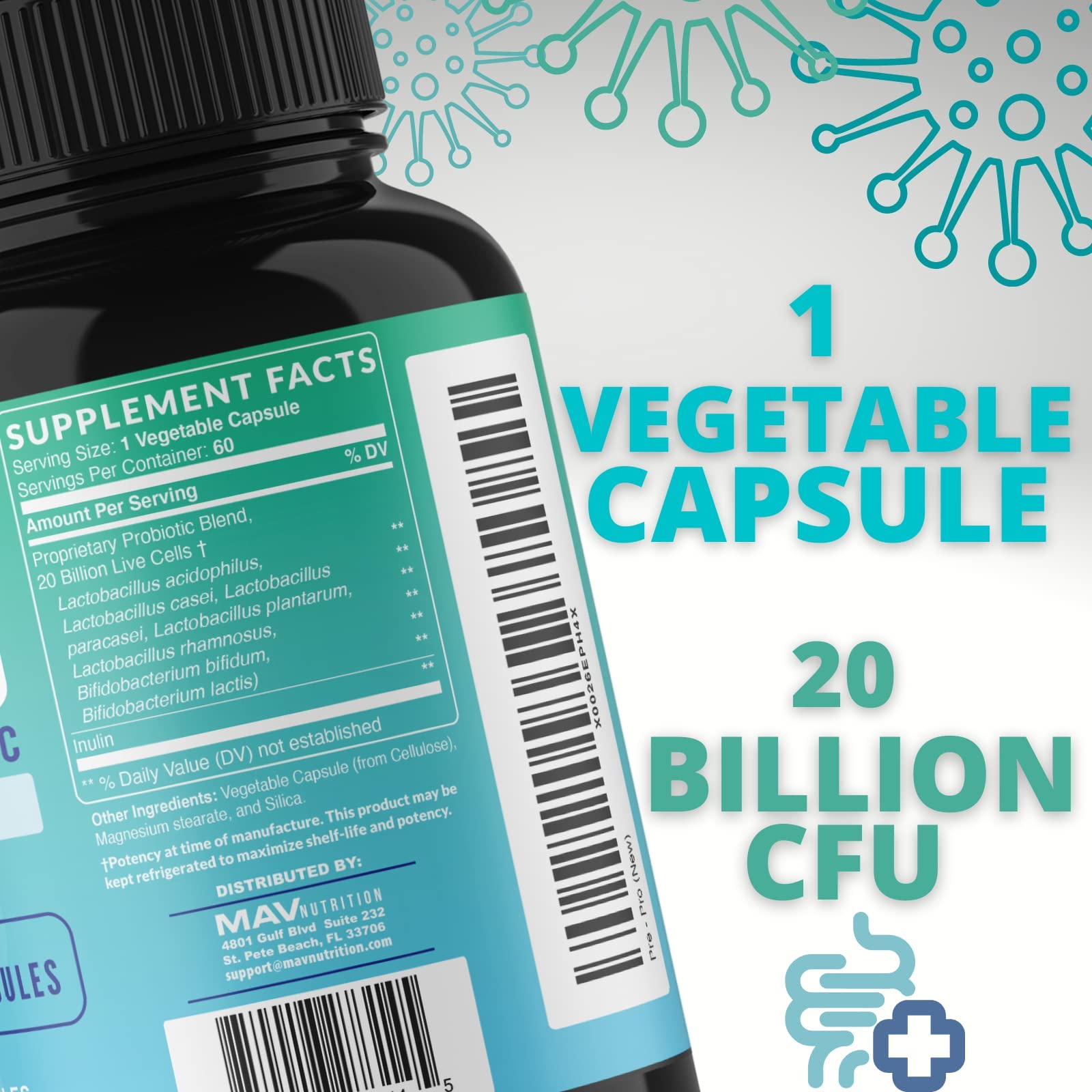 MAV Nutrition Prebiotic + Probiotic for Women and Men Digestive