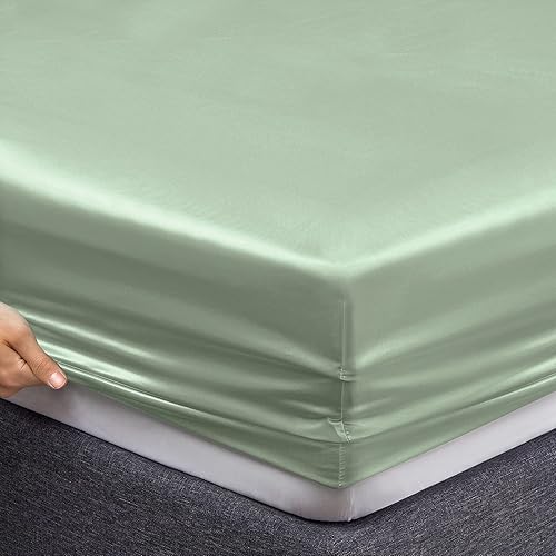 Vista 145 de Vonty Satin Sheets King Silky Soft Satin Bed Sheets Amber Beige Sheet Set, 1 Deep Pocket Fitted Sheet + 1 Flat Sheet + 2 Pillowcases