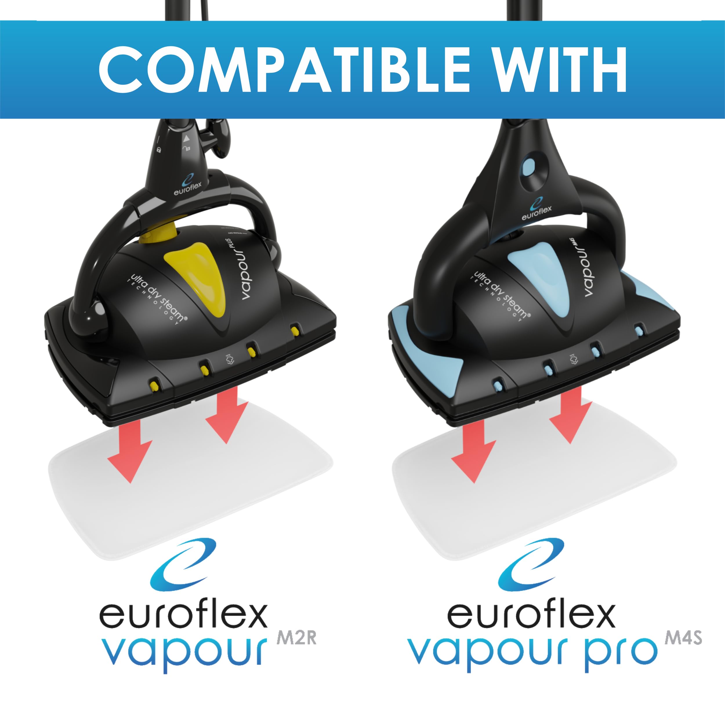 Euroflex Vapour EZ Glide Pads Almohadillas de microfibra de repuesto para mopa de vapor M2R y M4S, súper absorbentes, lavables a máquina, 2 piezas