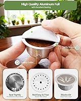 Vista 7 de Grasseed Cápsula Vertuo recargable, kit de cápsulas Vertuo de acero inoxidable reutilizable con 100 tapas de aluminio, cuchara, cepillo, preparación