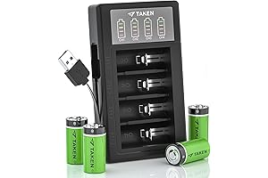 Taken 4 Pack CR123A Rechargeable Lithium Batteries (LED Charger Included)