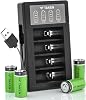 Taken CR123A Rechargeable Batteries 4 Pack, 3.7V Lithium Battery and LED Charger Compatible with Arlo Security Cameras VMC3030VMK3200VMS333034303530, Flashlight, Microphone