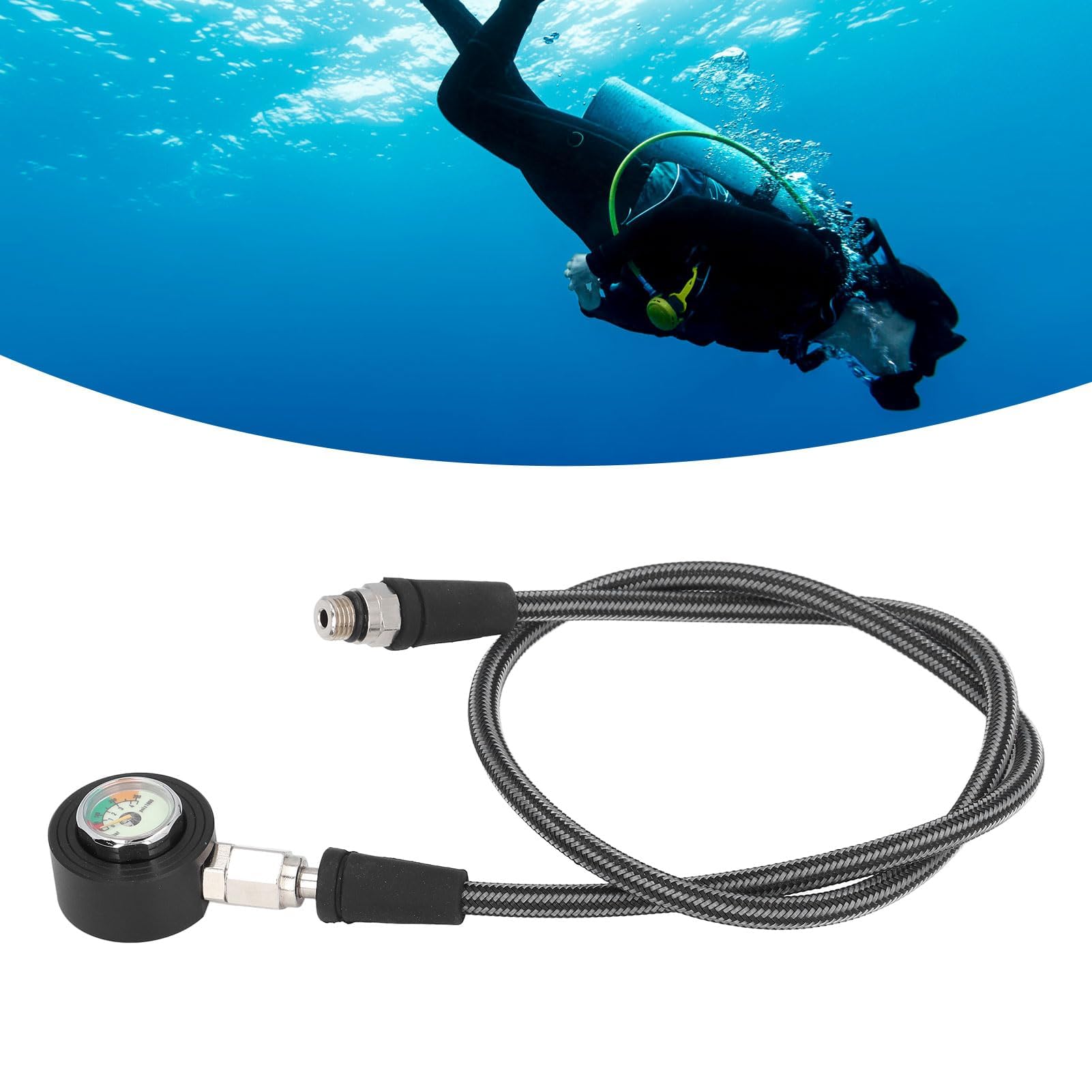 Alomejor Manomètre de Plongée sous-Marine Lumineux avec Tissage en Fibre de Carbone, Manomètre Submersible pour Régulateur BCD, équipement de Plongée sous-Marine (80 cm)