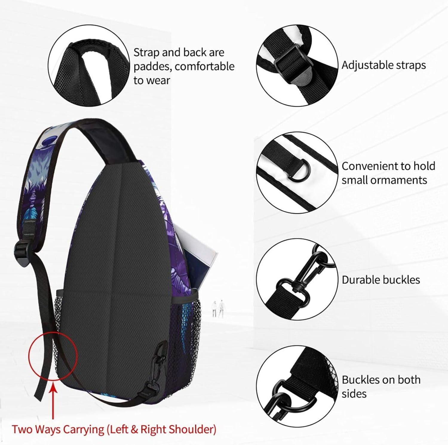 Wolf Dreamcatcher Sling Bag For Women Crossbody Shoulder Bag Casual Daypack Backpacks Men Chest Bag Gym Cycling Travel Hiking - Image 3