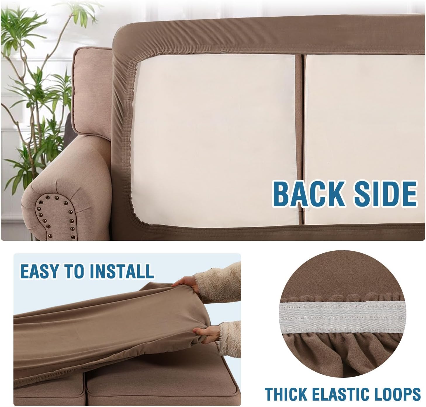 H.VERSAILTEX Fleece Couch Cushion Covers Stretch Couch Covers for 3 Cushion Couch Sofa Thick and Soft Couch Covers Washable (3 Seater Cushion Cover, Camel)