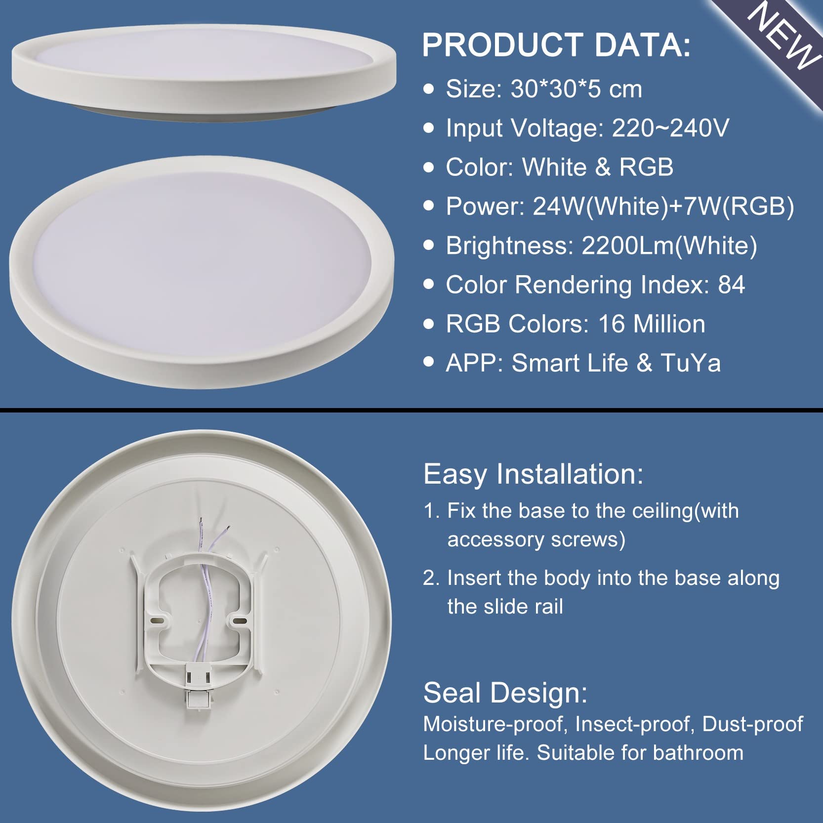 Lámpara De Techo LED Inteligente 24W - Control Por App Y Voz Con Alexa, 16 Millones De Colores, 30 Cm