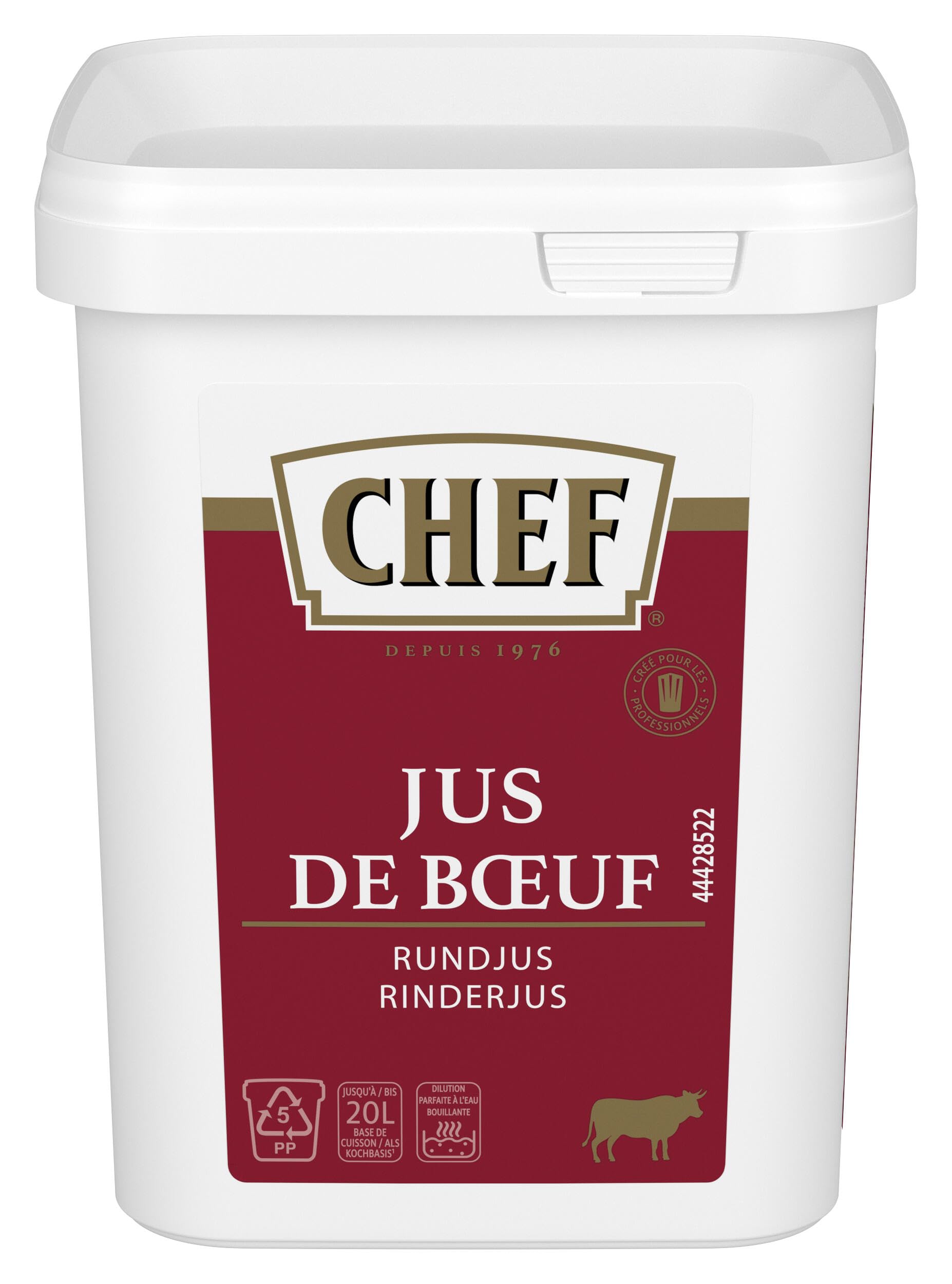 CHEF Rinderjus, Ideal für kurzgebratene Rindfleischgerichte und Steaksaucen, intensiver Rindfleischgeschmack, ergibt 10L, 1er Pack (1 x 600g GastroBox)