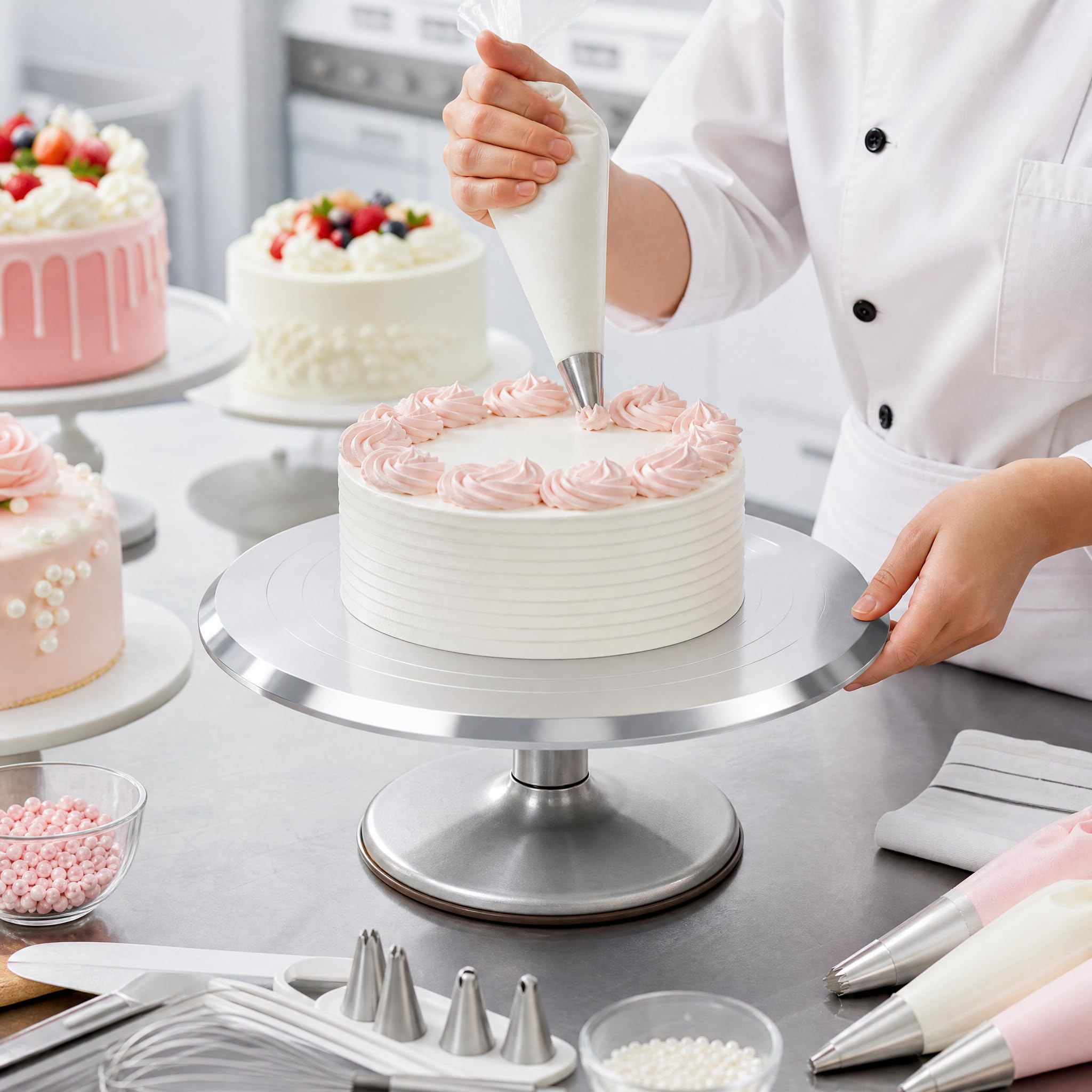 Plateau tournant à gâteaux en alliage d'aluminium 30,5 cm – Rotation lisse, base stable, facile à nettoyer – Idéal pour décorer des gâteaux et des pâtisseries
