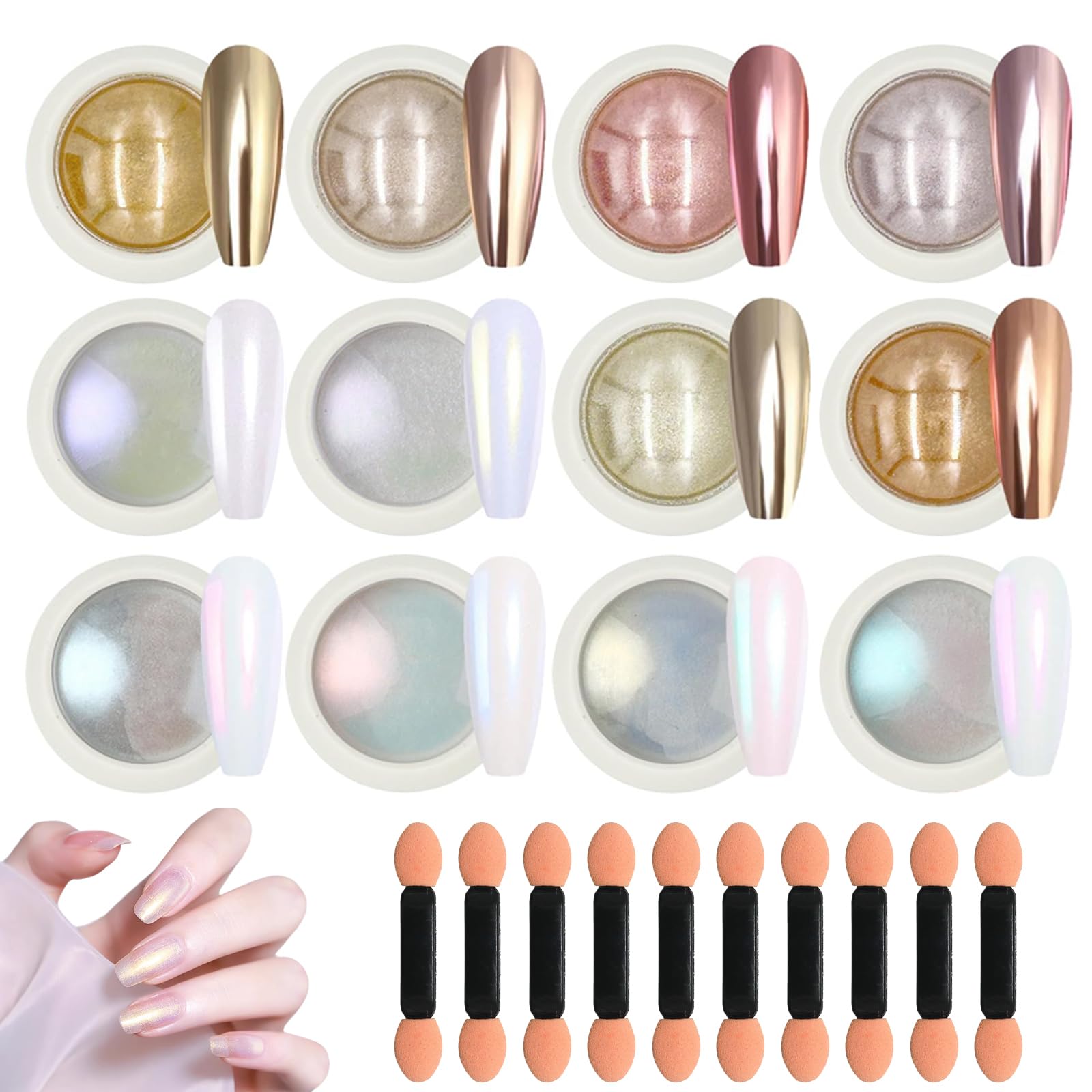 ZhouWei Zestaw 22 chromowanych paznokci w proszku do paznokci, metal chromowany puder do paznokci Crome, efekt lustra, puder do paznokci, duża pojemność, brokat, zestaw do malowania paznokci, do wielu