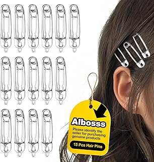 15 Pcs Hair Pins Hair Clips Alloy Safety Pin Shape Hairpin Barrettes Goth Hair Pins Set Hairdressing Tool Hair Accessories (Silver)