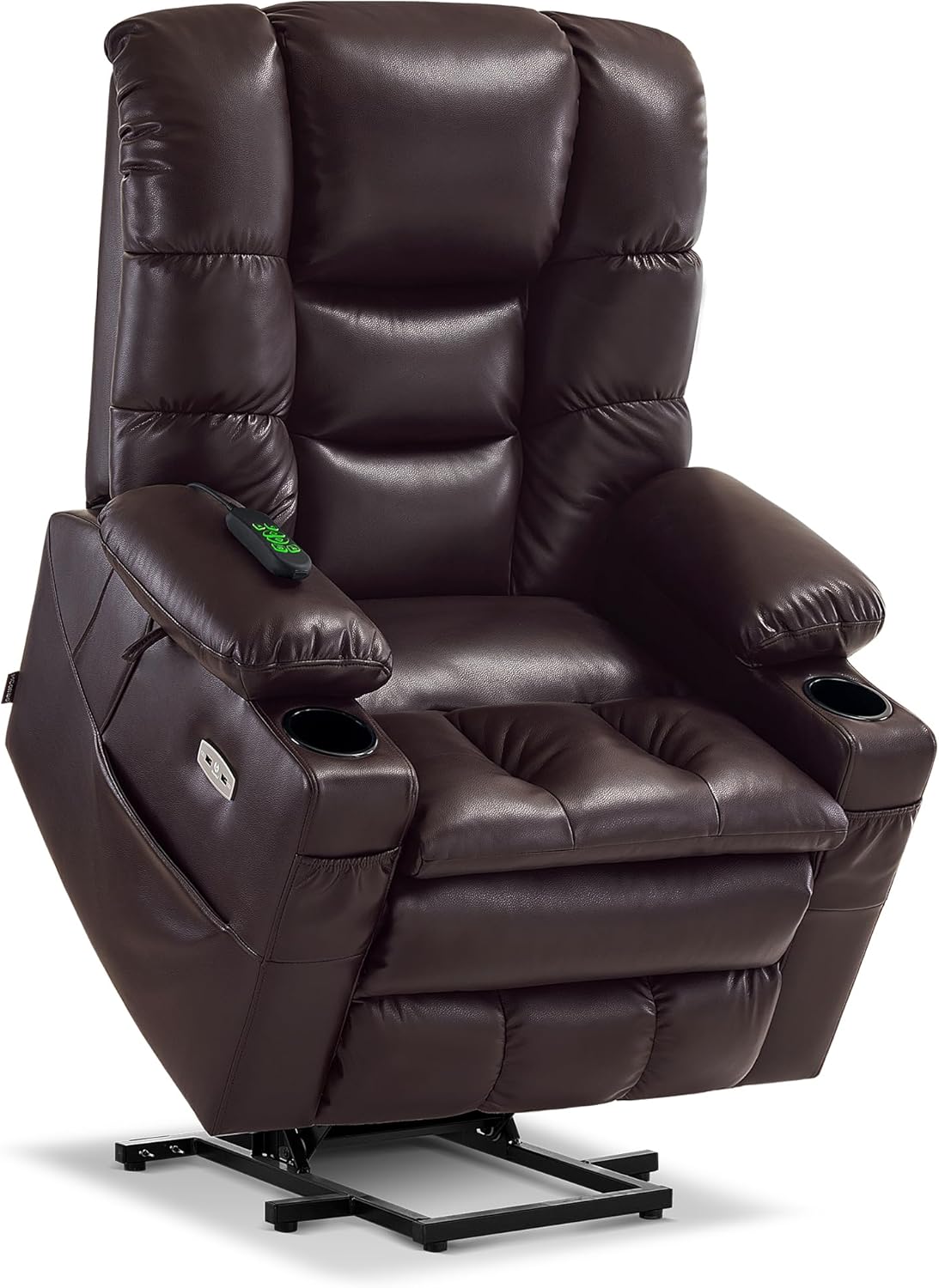 MCombo 7634 Large Triple Motor Power Lift Recliner with Massage, Dual Heat & Adjustable Headrest for Tall Seniors, Faux Leather (Dark Brown)