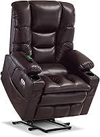 MCombo 7634 Large Triple Motor Power Lift Recliner with Massage, Dual Heat & Adjustable Headrest for Tall Seniors, Faux Leather (Dark Brown)