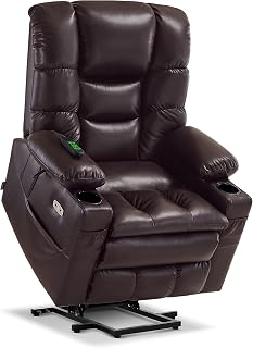 MCombo 7634 Large Triple Motor Power Lift Recliner with Massage, Heat, Headrest for Tall Seniors - Faux Leather Dark Brown