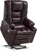 MCombo Cadeira reclinável elétrica com motor triplo para idosos, poltrona reclinável com massagem e aquecimento duplo, encosto de cabeça ajustável, couro sintético 7634 (marrom escuro, grande)
