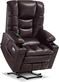 MCombo Cadeira reclinável elétrica com motor triplo para idosos, poltrona reclinável com massagem e aquecimento duplo, encosto de cabeça ajustável, couro sintético 7634 (marrom escuro, grande)