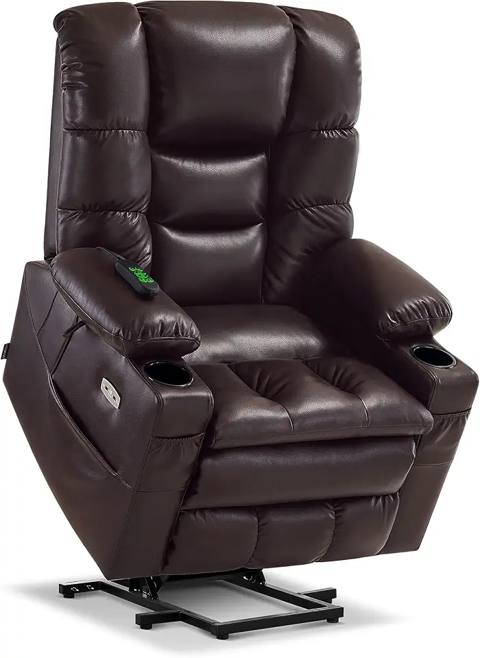MCombo Cadeira reclinável elétrica com motor triplo para idosos, poltrona reclinável com massagem e aquecimento duplo, encosto de cabeça ajustável, couro sintético 7634 (marrom escuro, grande)