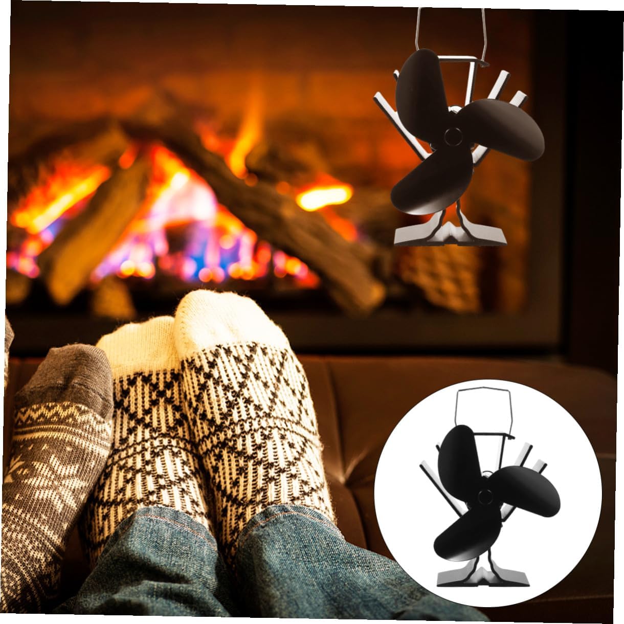 Thermal Power 4 Vane Heat Powered Stove Fan Fireplace Fan for Home Fireplace Heating Supplies