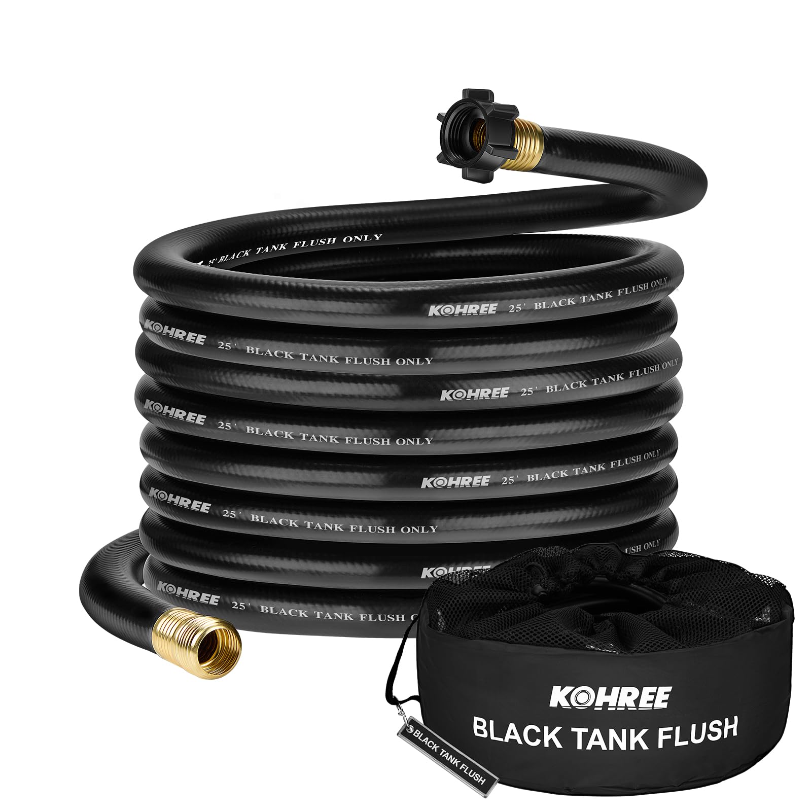 Kohree RV Black Water Hose, 25FT Camper Sewer Hose for RV Camper | 5/8" Diameter, No Kink Design, Clean-Out Black Water, Grey Water Tanks, RV Accessories with Storage Bag