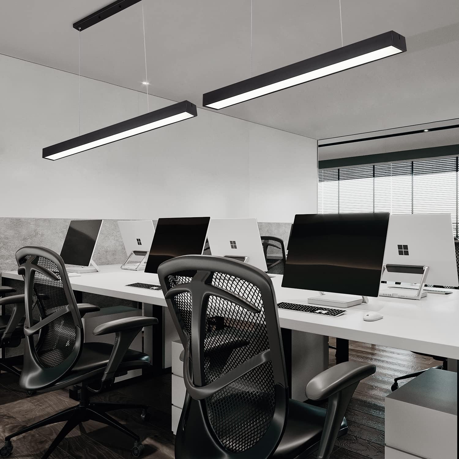 Modern Black LED Island Light, 20W 6000K Cool White Pendant Lighting for Kitchen Island Dining Room Meeting Room Living Room, 35.4" (2.9ft)