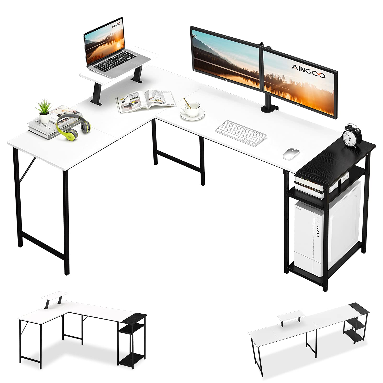 Buy Aingoo Corner Desk with Shelves L Shaped Desk for Home Office