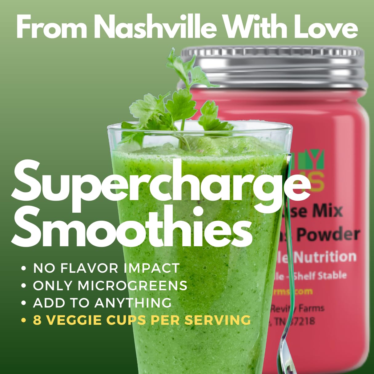 Revity Farms Superfood Microgreens Powder - Organic Vegetable Concentrate - 8 Cups Per Teaspoon, 30 Servings