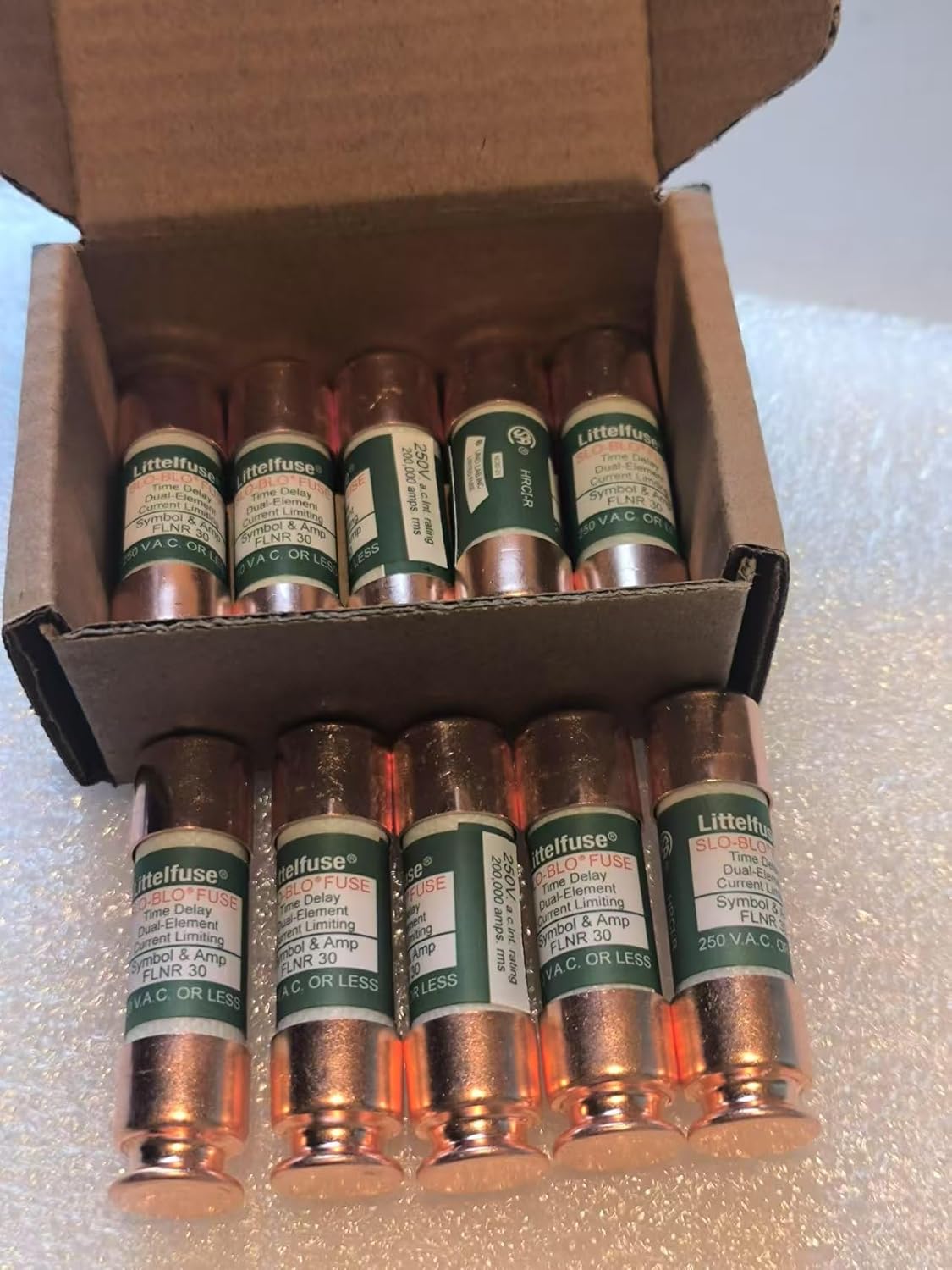 Class RK5 Fuse FLNR030 Time-Delay Fuses, 250V 30A, Pack of 10