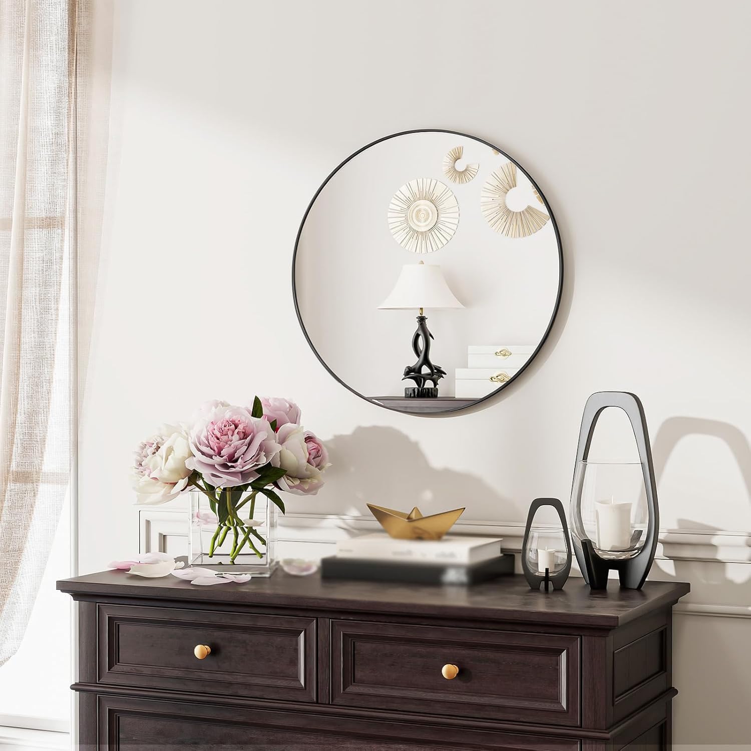 BKSXSOP Round wall mirror, mounted bathroom vanity stylish mirror decoration round for corridor entrance living room bedroom