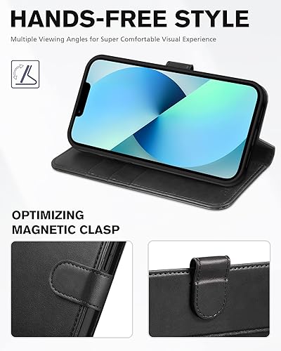 Miniatura 5 de TUCCH Funda tipo cartera para iPhone 13, funda de piel sintética con tapa y carcasa interior de TPU a prueba de golpes, tarjetero con bloqueo RFID,
