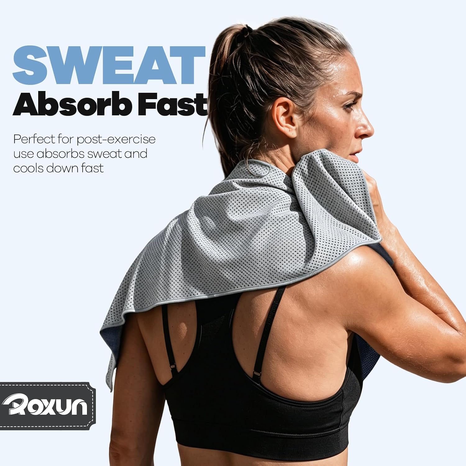 ROXUN Cooling Towels, 4 Pack (40''x12'') Chilly Ice Rags for Neck and Face | Gray+Blue+Pink+Green, Soft Breathable, Sports and Outdoor Workouts, Comes with Storage Bags & Carabiners