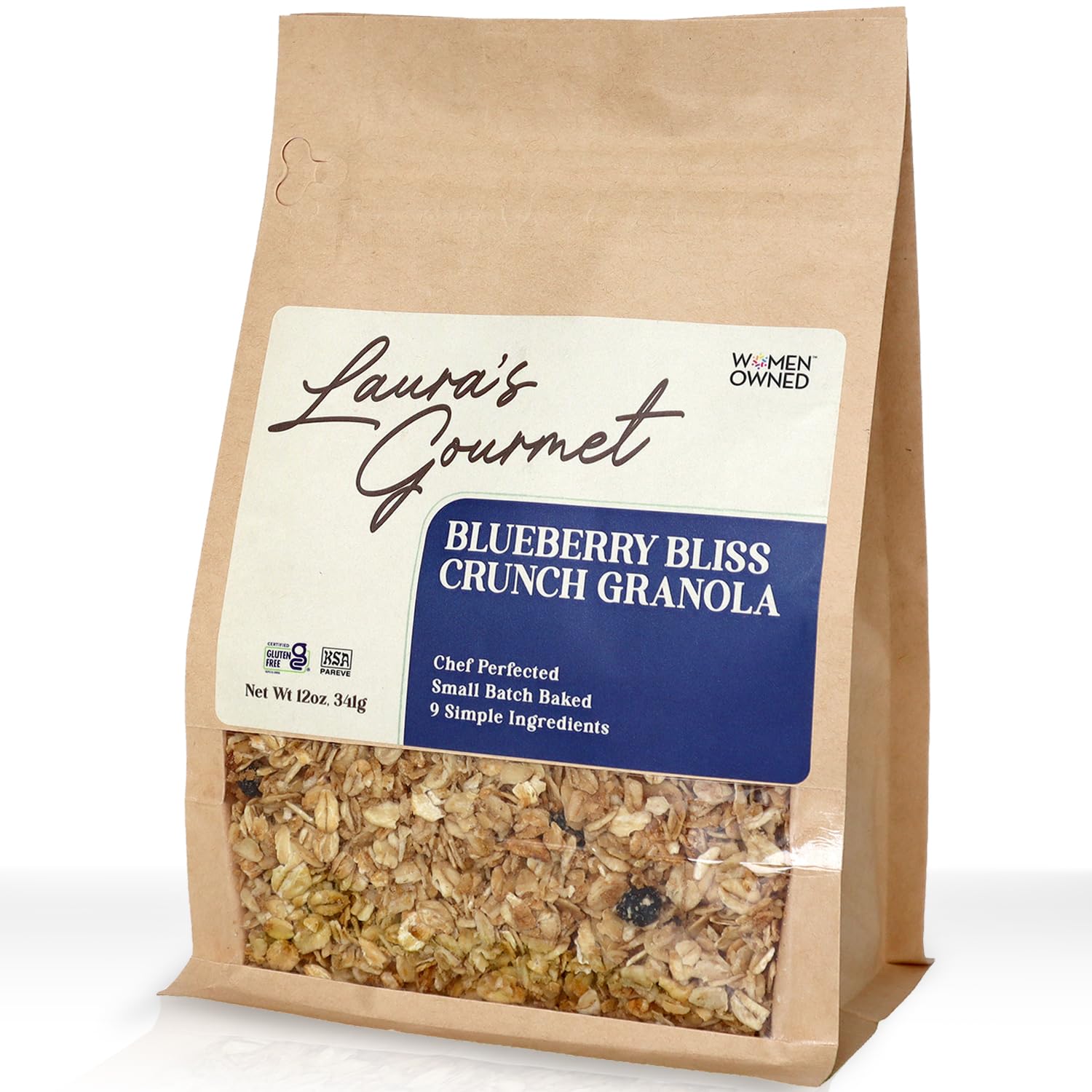 Laura's Gourmet Granola BlueBerry Bliss Crunch, 2 lb, Gluten-Free Oats, Vegan, Dairy & Soy Free Snack, Organic Agave, Chewy Blueberries, Citrus & Flax, Artisan, Breakfast Cereal, Non-GMO, Natural
