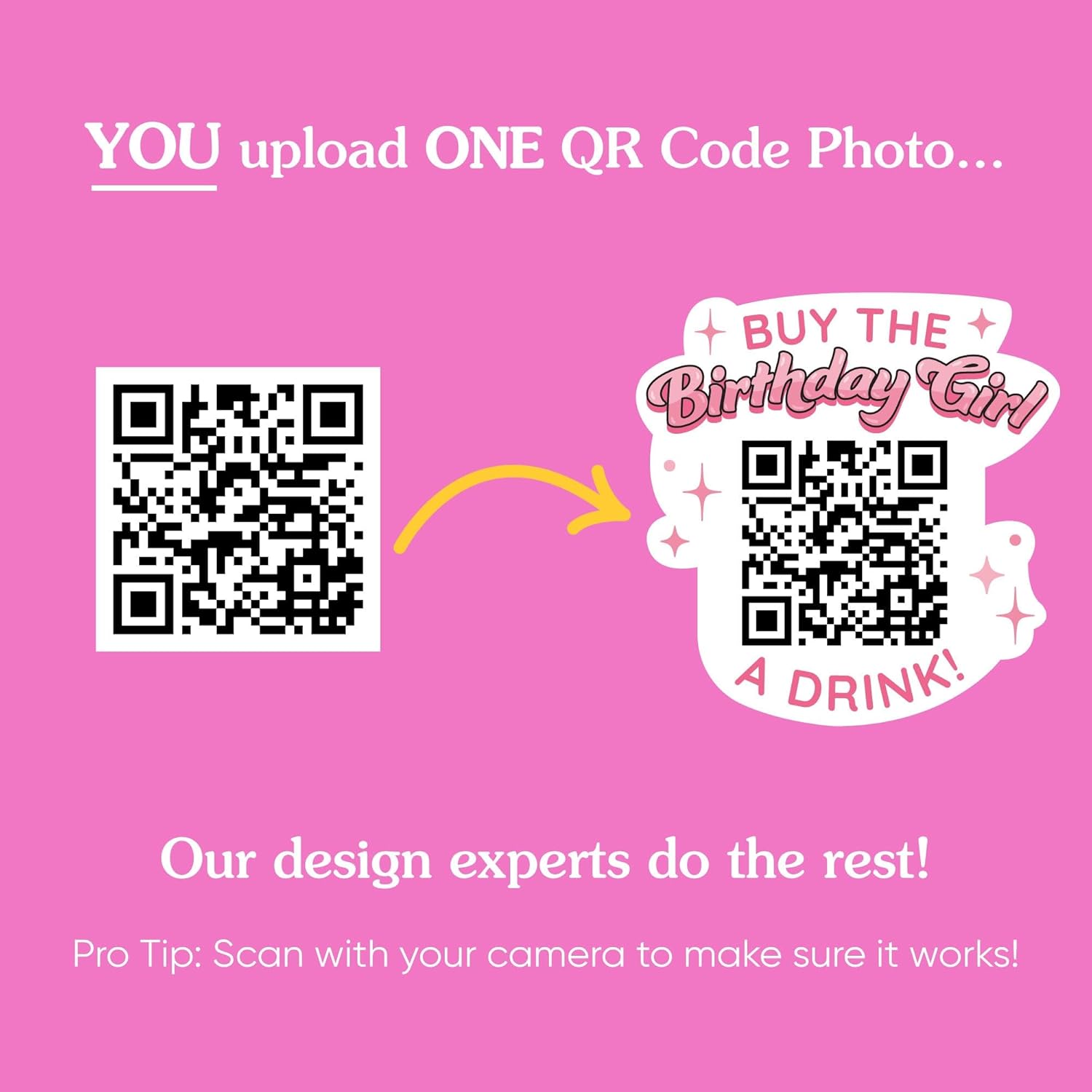 Big Dot of Happiness Custom Buy the Birthday Girl a Drink Temporary Tattoos, Personalized QR Code Birthday Party Favors - Set of 12 Temporary Tattoos