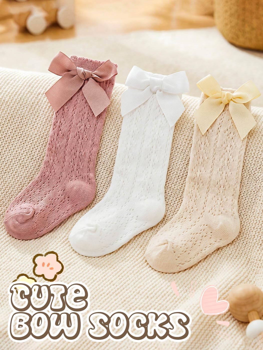 Urieo Baby Girls Knee High Socks Toddler Bow Mesh Long Sock Dress Uniform Stockings - Image 2