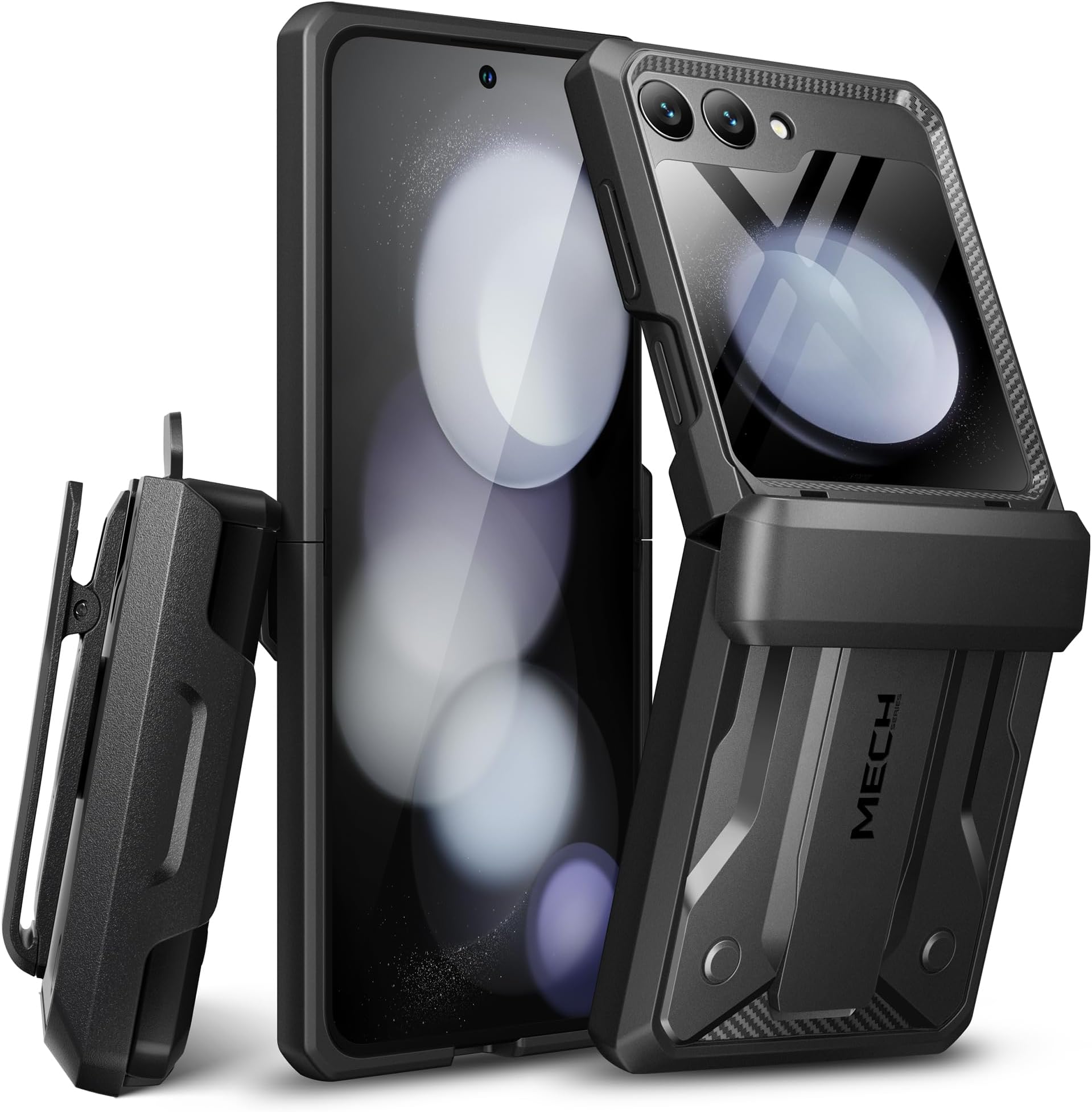 TONGATE for Samsung Galaxy Z Flip 5 Case, [Hinge Protection] [Bulit-in Outer Screen Protector & Hidden Kickstand] Military Grade Shockproof Phone Case with Belt-Clip for Z Flip 5 Case, Black