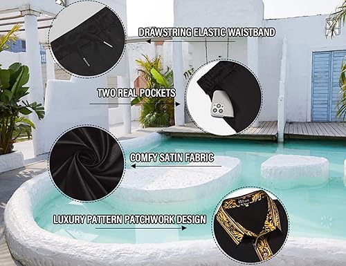 Miniatura 4 de Conjunto de camisa hawaiana y pantalón corto para hombre, conjunto de 2 piezas, estampado de lujo, casual, con botones, manga corta, camisa de satén