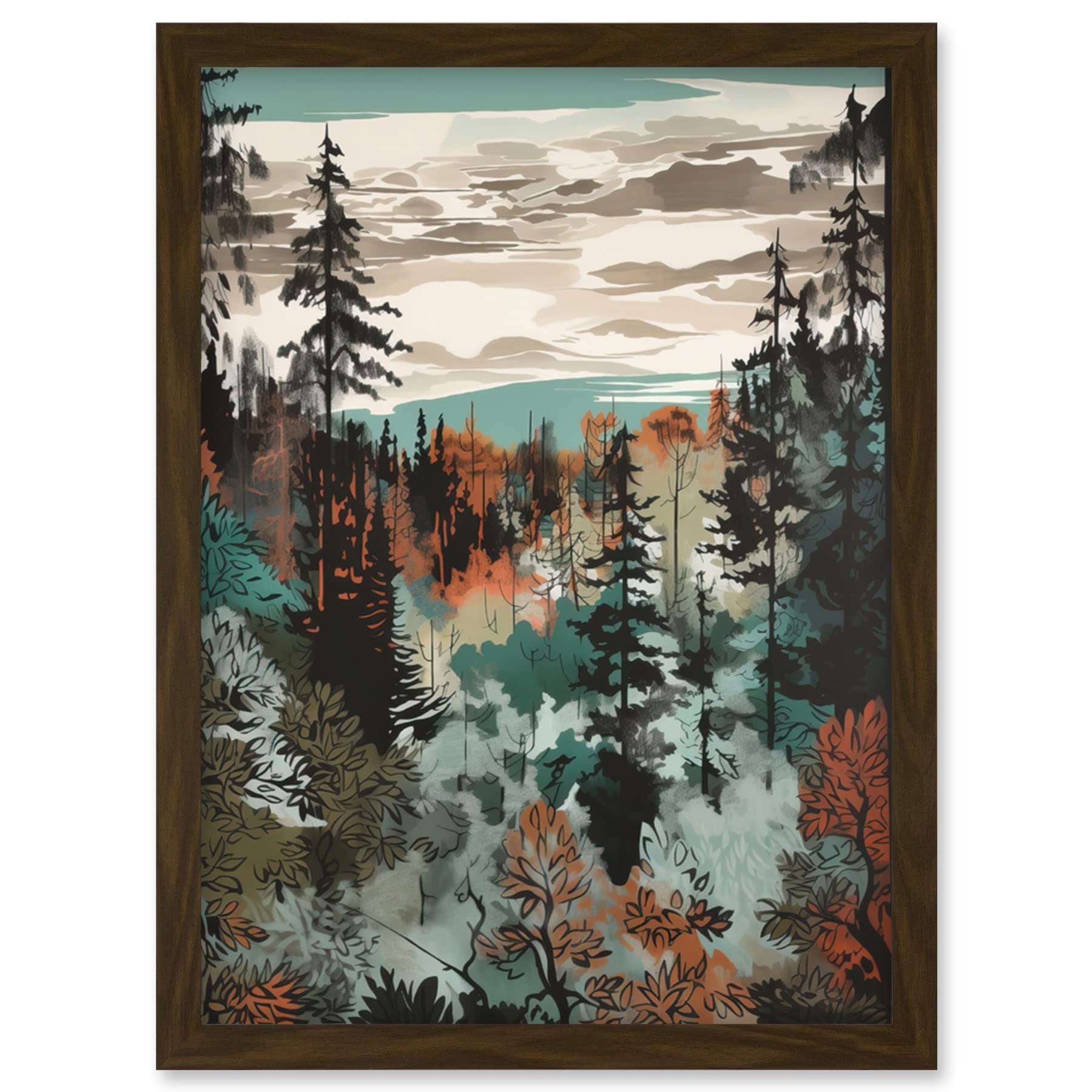 Artery8 Taiga Boreal Autumnal Colours Forest Landscape Artwork Framed Wall Art Print A4