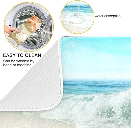 Miniatura 3 de Tapete de secado de platos de playa de verano de 18 x 24 pulgadas, tapete de secado de conchas de olas de mar con microfibra reversible de alta