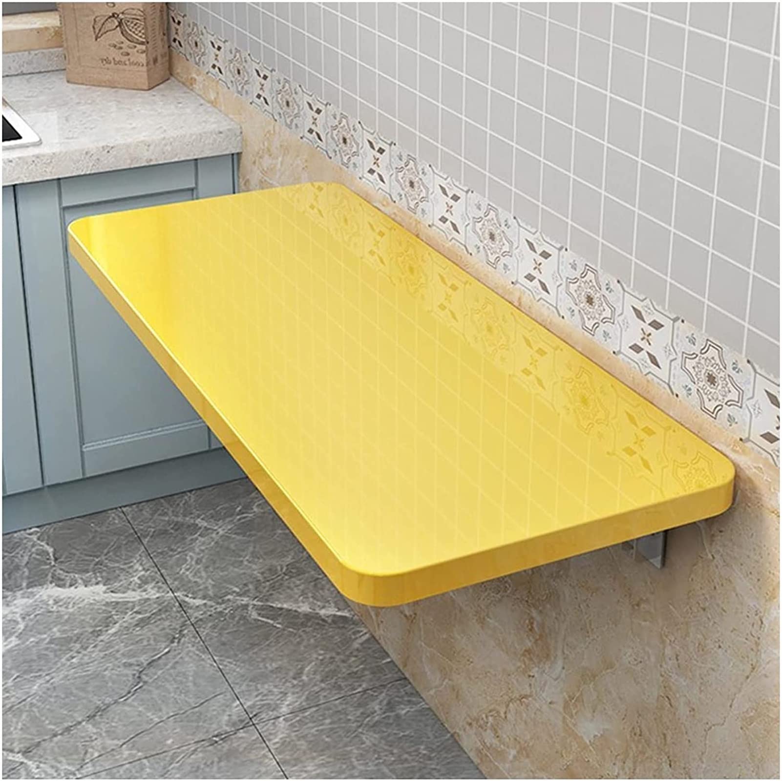 Table murale pliante jaune pour résoudre le manque d'espace, bureau d'ordinateur suspendu