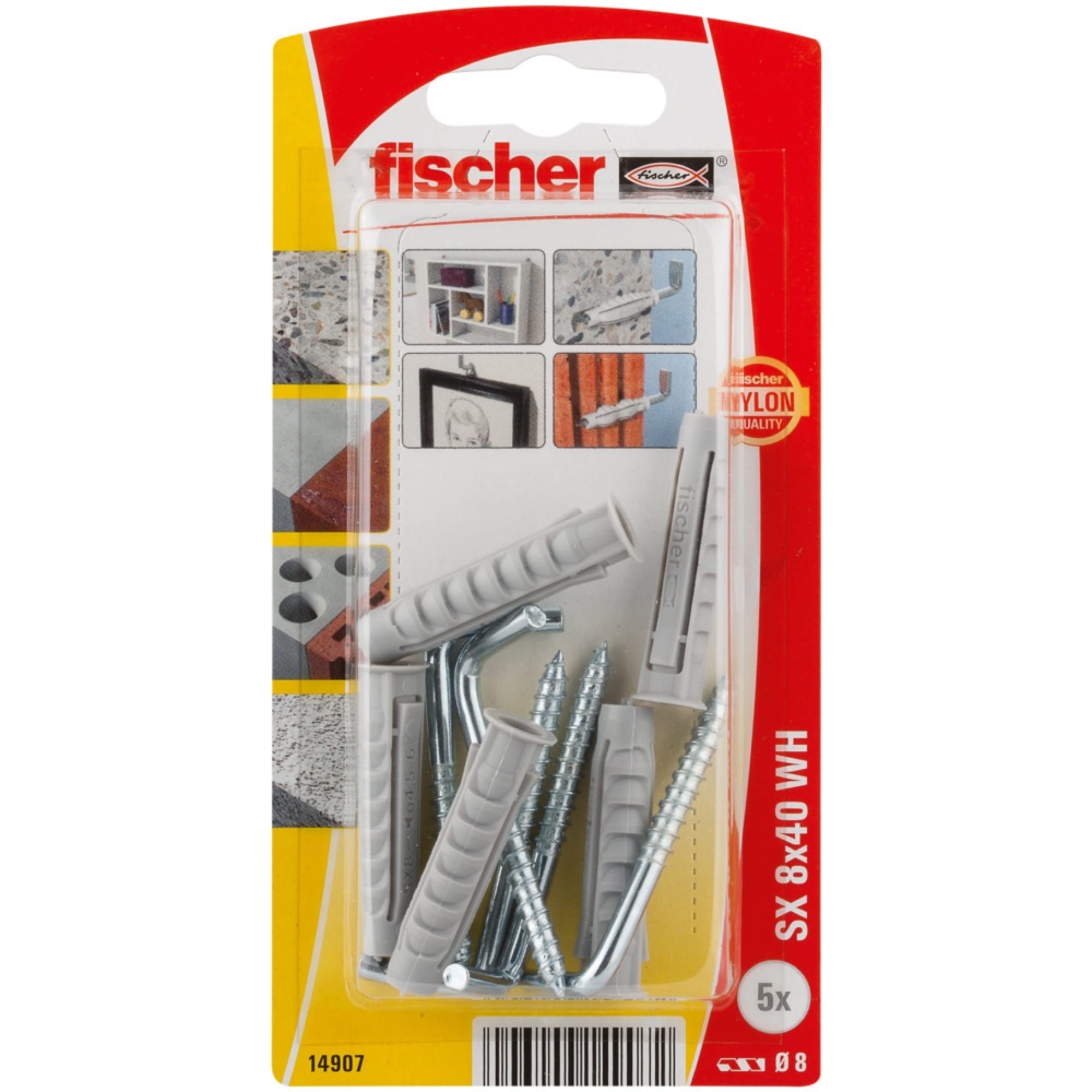 fischerSX 8 x 40 Expansion Plug with Angle Hook in Blister Pack