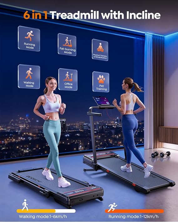 Acezoe Foldable Treadmill for Home with 15% Auto Incline, 6-in-1 Under Desk Walking Pad with Handles, 3.0HP Quiet Motor, 12 km/h Running Machine for Heavy People, Large Running Belt, APP, Speaker