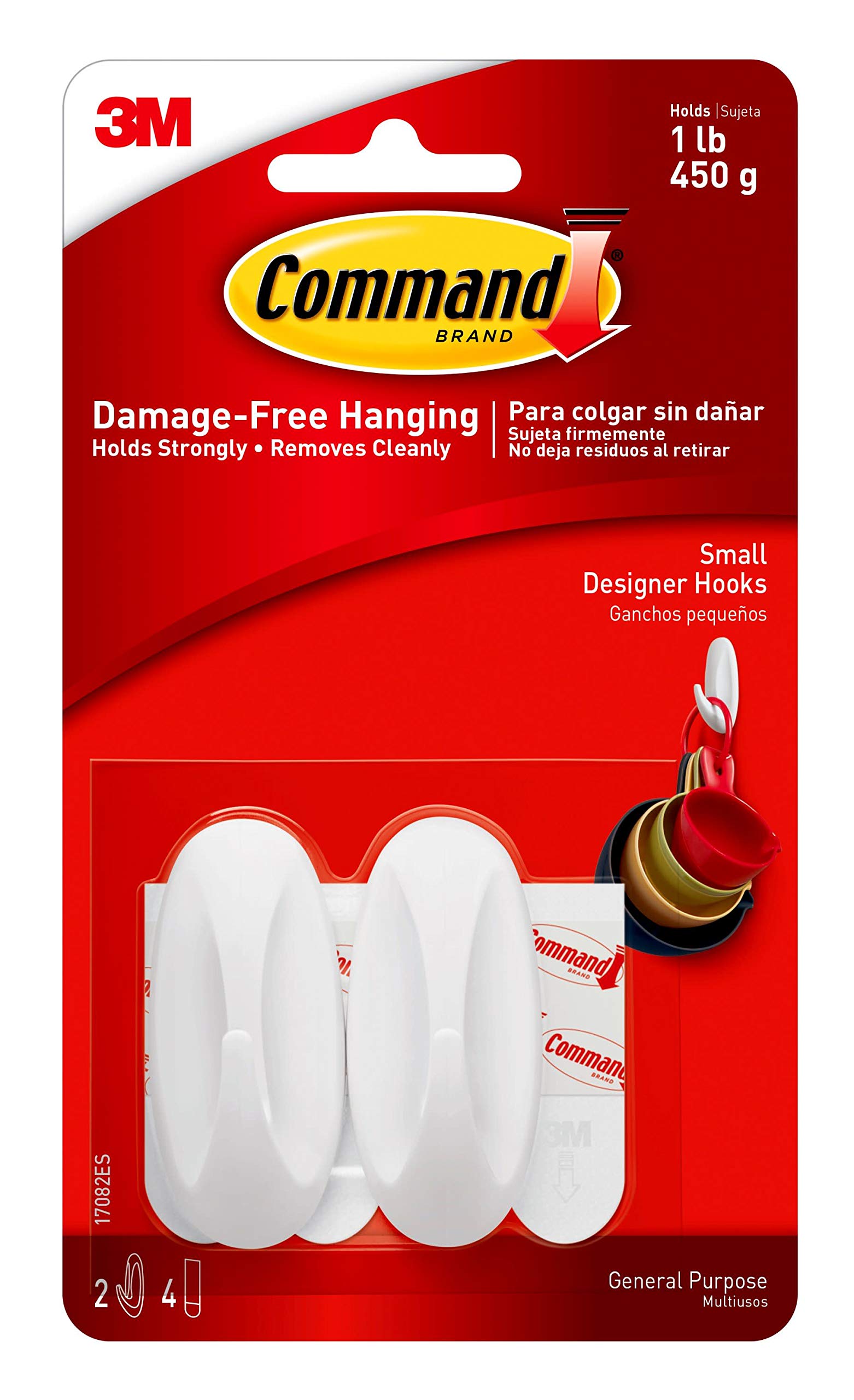 Ganchos de diseño pequeño Command blancos paquete de 6 unidades con 4 tiras adhesivas