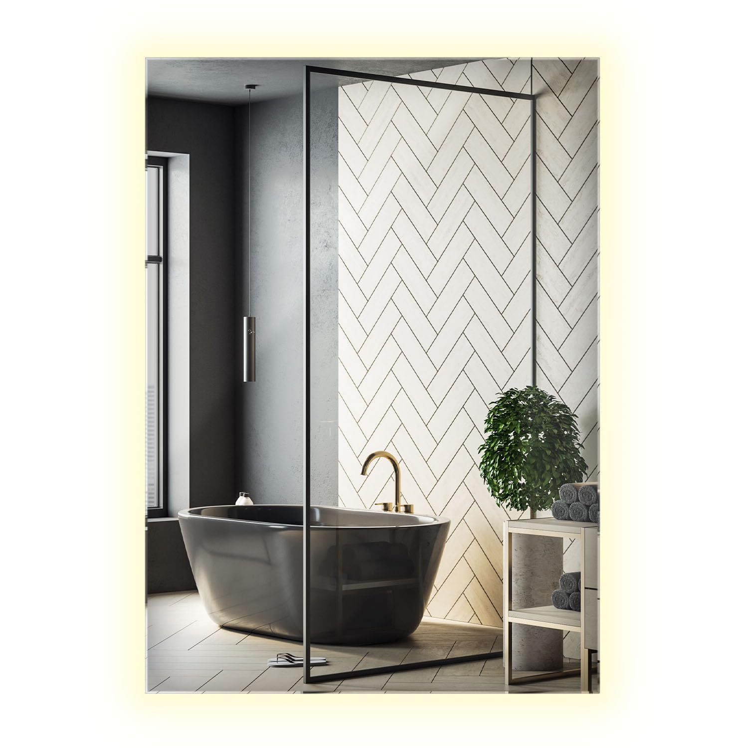 Miroir lumière neutre rectangulaire de salle de bain avec lumières LED