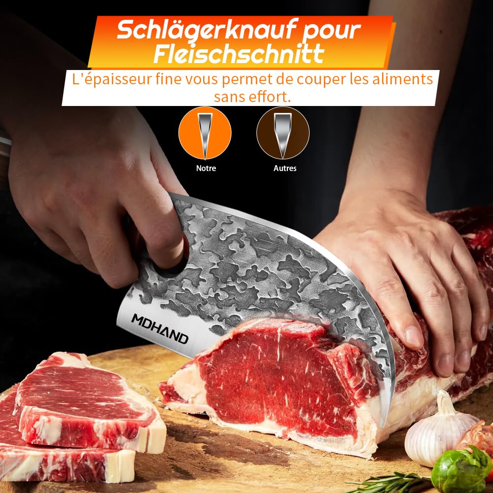 14 Pièces Set Couteaux Et Ustensiles De Cuisine Complet, Couteau Hachoir, Machette, Feuille De Boucher, Pour Cuisine & Camping