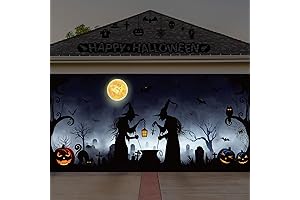 PreBoun Halloween Garage Door Decorations Witch Halloween Door Cover Hanging Halloween Garage...