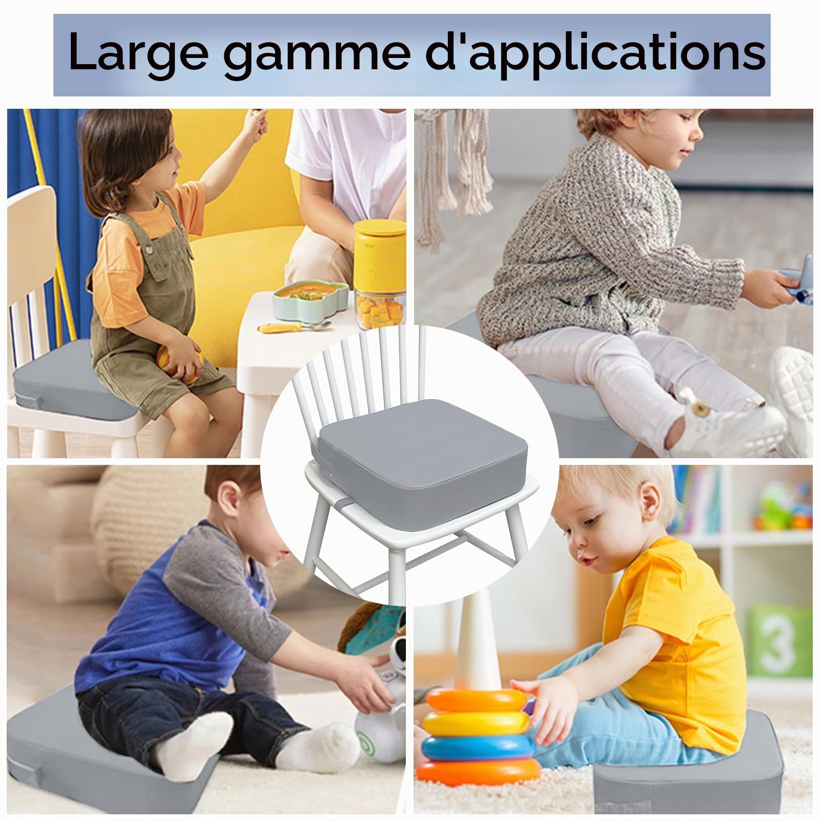 Rehausseur de siège pour enfant - Pour table à manger - Amovible - En cuir synthétique - Avec boucle de sécurité - Pour table à manger - Gris foncé
