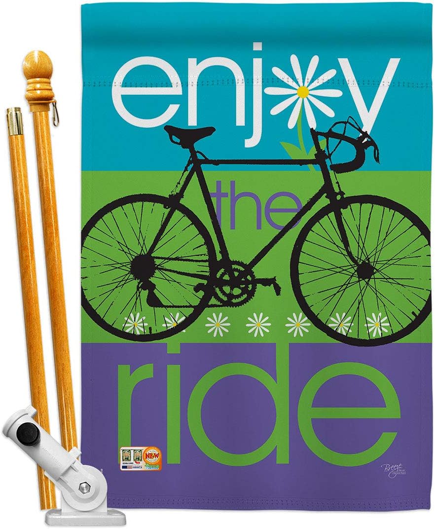 Bike Ride House Flag Dowel Set Sports Cycling Bicycle Velo Entertainment Activity Physical Small Decorative Gift Yard Banner Made In USA 28 X 40