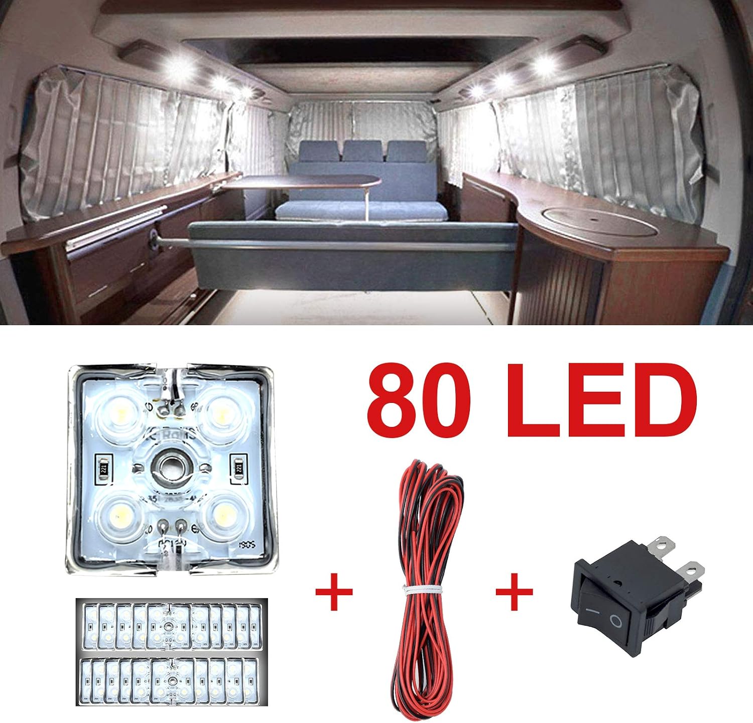 80 LEDs Van Interior Light Kits, LED Ceiling Lights Kit for Van RV Boats Caravans Trailers Lorries Sprinter Ducato Transit (20 Modules, White)